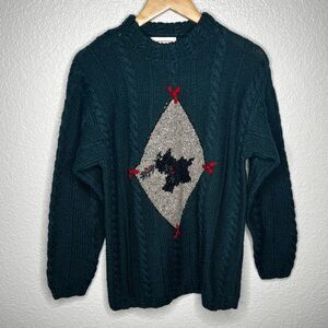 Vintage Scottie Dog Sweater Cable Knit Holiday Pullover Size Small 100% Wool‎ S